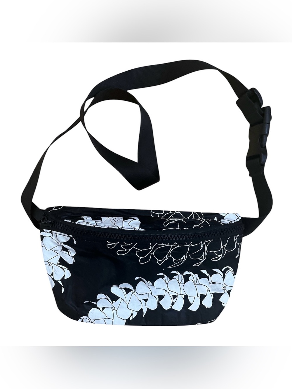 Aloha Collection Black Floral Waist Bag with White Print